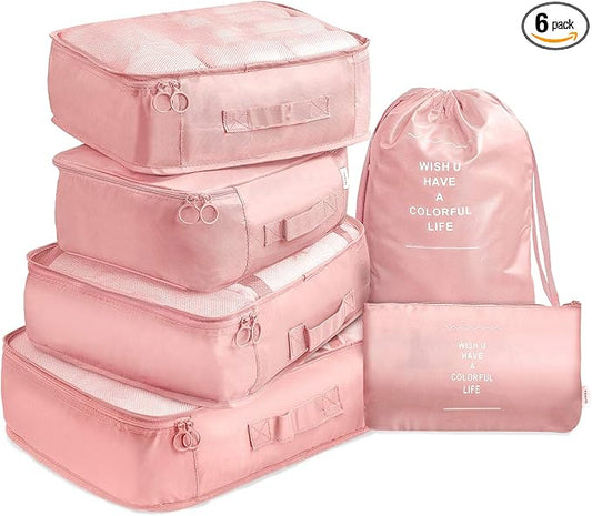 Travel Packing Cubes, VAGREEZ Lightweight Luggage Organizers Bags Set for Carry on Suitcase (6Pcs Pink)
