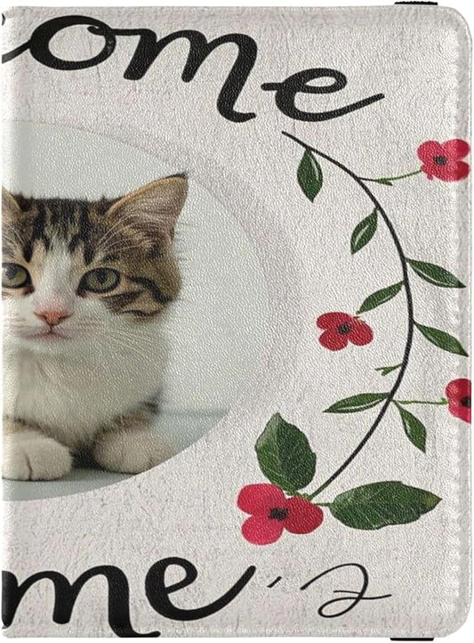 Welcome Home Cute Cartoon Cat Leather Passport and Vaccine Card Holder Combo Travel Passport Wallet With Vaccination Card ...
