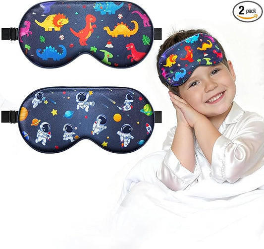 BeeVines Kids 100% Real Mulberry Silk Sleep Mask 2 Pack, Original Design Pure Silk Sleeping Eye Masks for Boys, Skin-Frien...