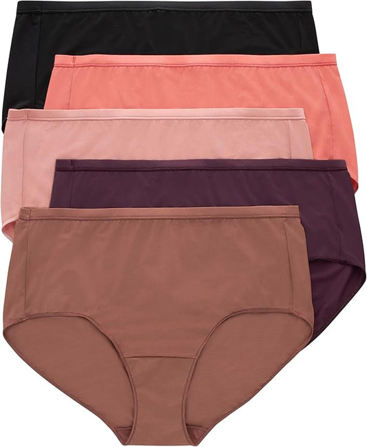Hanes Women's Just My Size Briefs, Breathable Mesh Plus Size Brief Underwear, No-Show Panties, 5-Pack