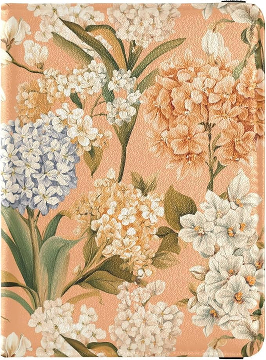 White Flowers Peach Passport and Vaccine Card Wallet Combo Travel Documents Organizer Protector Passport Holder Combo with...
