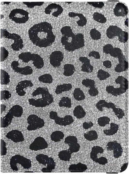 Fake Glitter Leopard Print Grey Leather Passport and Vaccine Card Holder Combo Travel Passport Wallet With Vaccination Car...