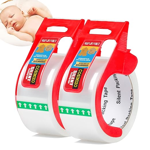 2-Pack No Noise Clear Packing Tape with Dispenser,2.7mil x 1.88" x 55Yds Heavy Duty Noiseless Packing Tape,Clear Packaging...