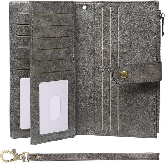 GOIACII Wallets for Women Large Capacity Credit Card Holder RFID Blocking Wristlet Long Purse with Zipper Pocket