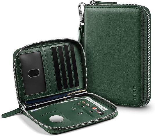 VULKIT Passport Holder for Travel with Airtag Slot, Premium Nappa Leather, RFID Blocking, Zipper Closure with Wrist Strap,...