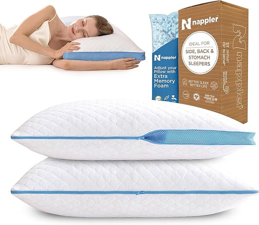 Nappler Side and Back Sleeper Pillow for Neck and Shoulder Pain Relief-Shredded Memory Foam Bed Pillow for Sleeping - 100%...