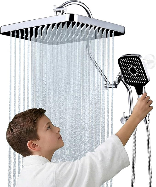 13 Inch Rainfall Shower Head with Multi-Function Handheld Sprayer Combo, 3-Way Metal Extended Diverter with Holder and Met...