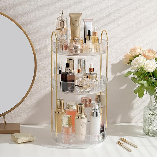 Aveniee Rotating Makeup Organizer for Vanity, 3 Tier Perfume Skincare Organizers and Storage for Bathroom Countertop, Clea...