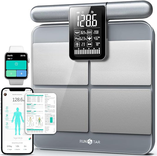 RunStar Scale for Body Weight and Fat Percentage, 8-Electrodes Precision Digital Smart Scale for BMI 28 Body Composition M...