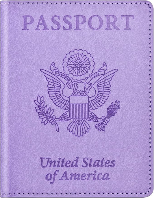 Passport and Vaccine Card Holder Cover Combo, Passport Case /Wallet with Vaccine Card Slot for Women and Men(AL-Purple)