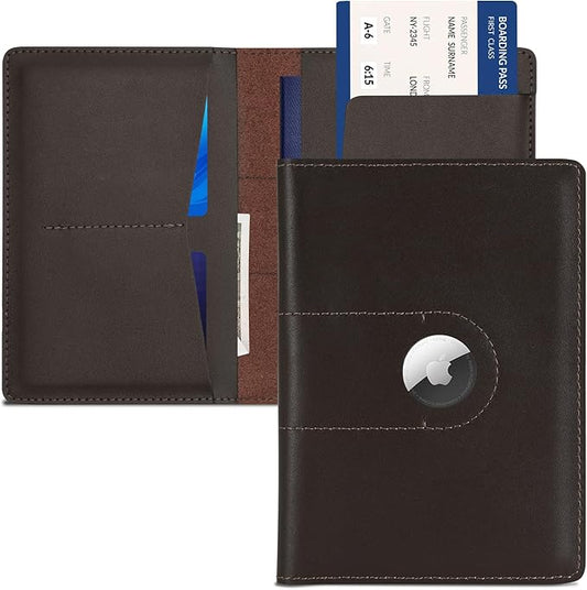 Genuine Leather Passport Holder for Travel Passport Covers with AirTag Slot Passport Wallets for Men Women Family Travel C...