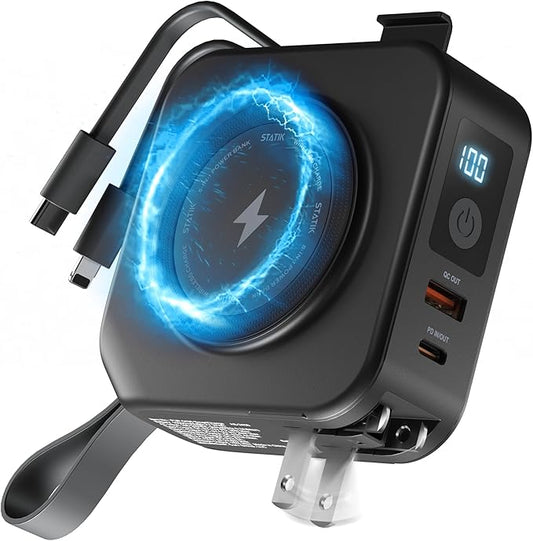 STATIK SmartCharge 5-in-1 Travel Power Bank with Wall Plug & Built in USB C Cables, 10000mAh International Travel Essentia...