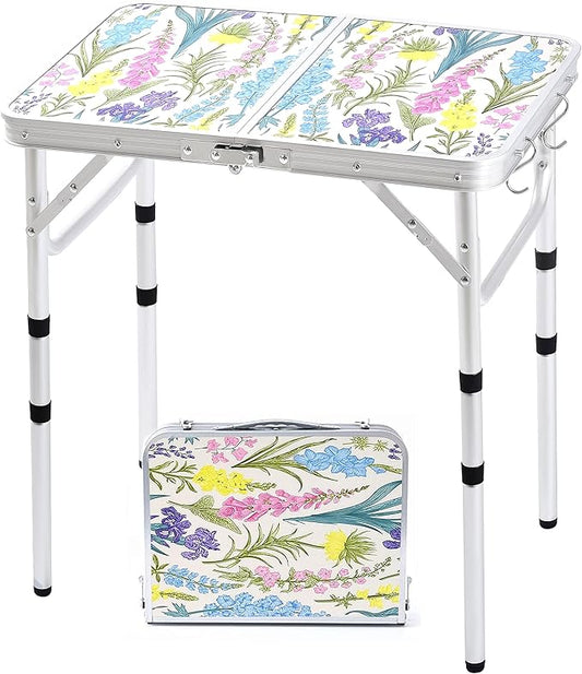 Yriuat Folding Camping Table 2ft Portable Pinic Table Adjustable Height Small Card Table Aluminum Foldable Lightweight wit...