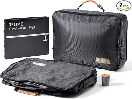 Relime Apex Series Vacuum Bags for Travel Luggage with Wireless Pump, 180° Open, Reusable Compression Bags for Checked/Che...