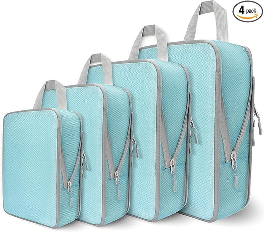4 Set Compression Packing Cubes for Travel, Suitcase Organizer Bags Set for Luggage, Road Trip Travel Accessories in 4 Siz...