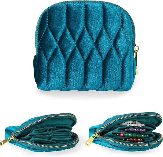 Vidifina Small Travel Jewelry Case, Mini Travel Jewelry Bag with Zipper, 5-Layer Velvet Organizer Pouch for Bracelet Rings...