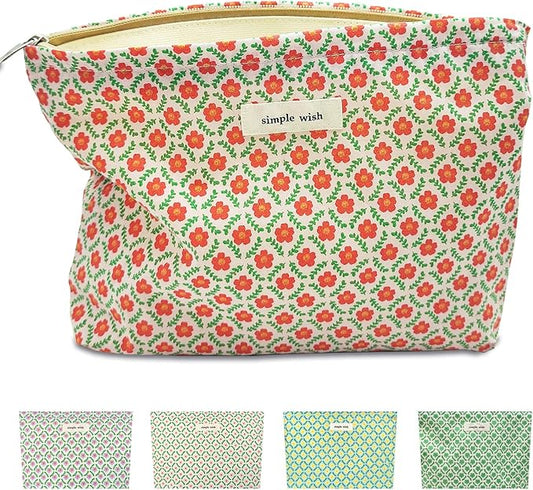STARDW Aesthetic Floral Makeup Bag Cute Small Cosmetic Bags for Women Girls, Travel Toiletry Bag Large Capacity Zipper Mak...