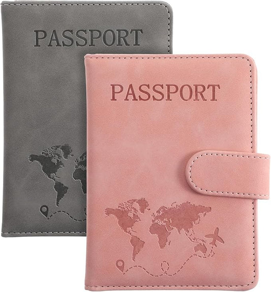AOZUO 2 Pack Passport Holder for Travel, Passport Wallet Cover Case Waterproof RFID Blocking Passport Holder with Pen Hold...
