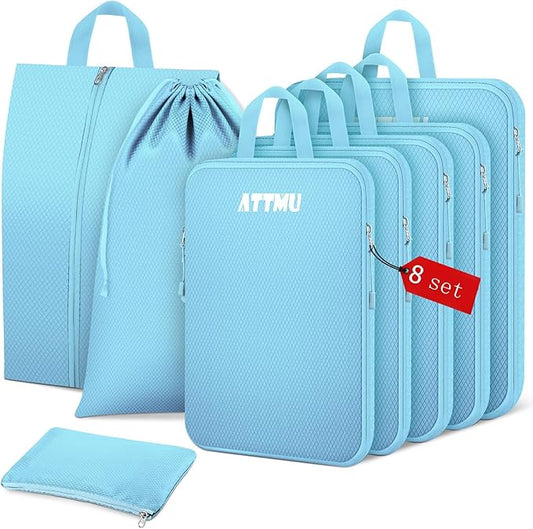 8 Set Compression Packing Cubes for Travel, Expandable Compression Cubes for Suitcases, Lightweight Suitcase Organizer wit...