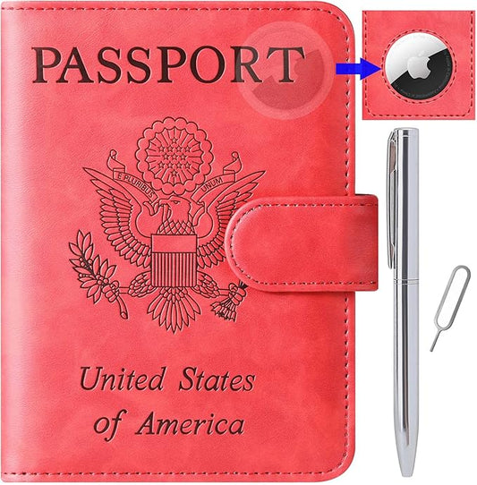 Airtag Passport Holder Cover Wallet Travel Essentials Leather Rfid Blocking Case Vacation Luggage Must Haves Travel Access...