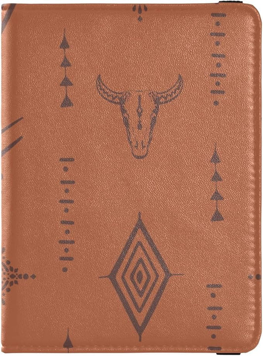 Western Bull Boho Pattern Passport and Vaccine Card Holder Combo Passport Holder with Vaccine Card Slot, PU Leather Passpo...