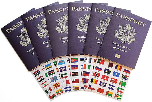 SJPRINTER Passport - Little passports Travelers notebook - Set with travel stickers world flags - Pretend play, party favo...
