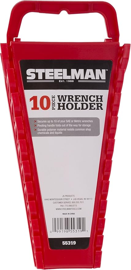 Steelman Universal 10-Tool Wrench Holder/Organizer for Mechanics, Conforming Slots, Handle for Carrying or Hanging Garage ...
