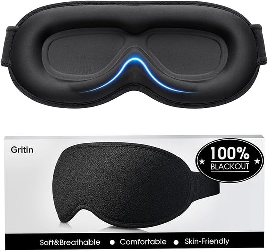 Gritin 100% Blackout Sleep Eye Mask for Women Men, Zero Pressure Sleeping Mask - Ergonomic Design 3D Cutout Eye Movement a...