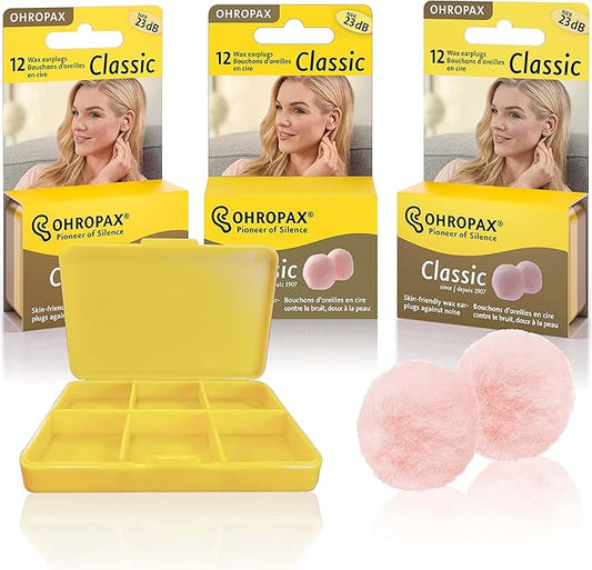 Ohropax Reusable Wax/Cotton Ear Plugs (36 Plugs Total)(1 Travel Carrying Case) - Ear Plugs for Sleeping Noise Cancelling, ...