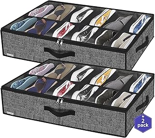 Onlyeasy Sturdy Under Bed Shoe Storage Organizer, Set of 2, Fit 12 to 24 Pairs, Underbed Shoes Closet Storage Solution wit...