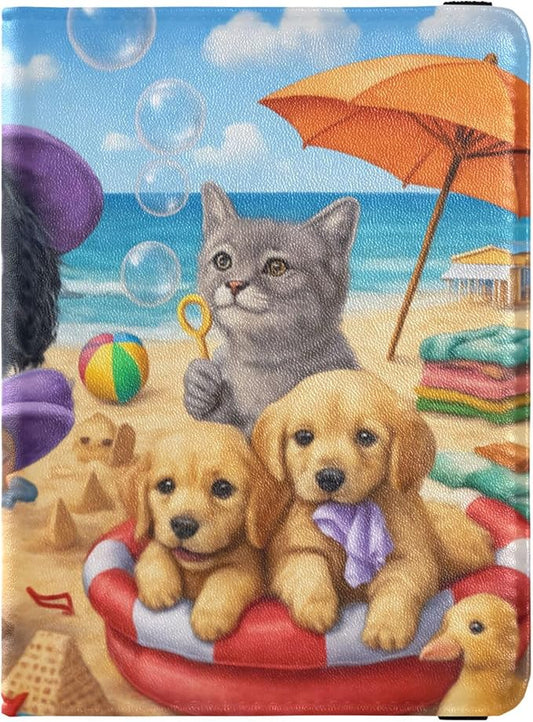 Animals on The Beach Passport and Vaccine Card Holder Combo Passport Holder with Vaccine Card Slot, PU Leather Passport Co...