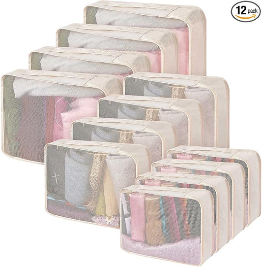 Silkfly 12 Pcs Packing Cubes for Suitcase Travel Luggage Bags Bulk Mesh Organizer Set for Hiking Camping Backpacking Cloth...