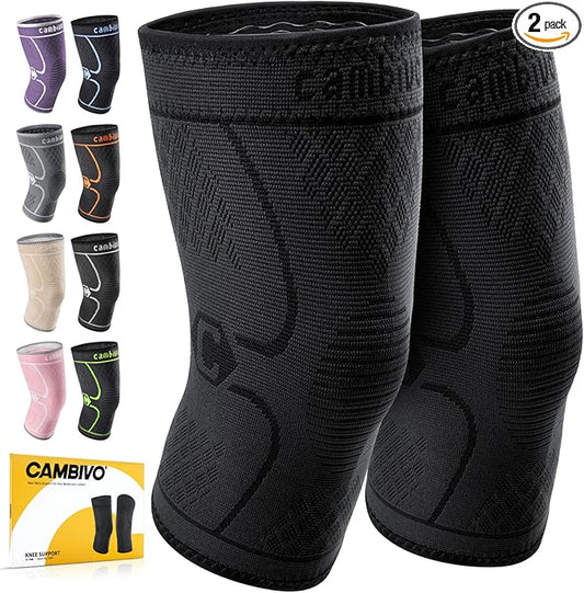 CAMBIVO 2 Pack Knee Braces for Knee Pain, Knee Compression Sleeve for Men and Women, Knee Support for Meniscus Tear, Runni...