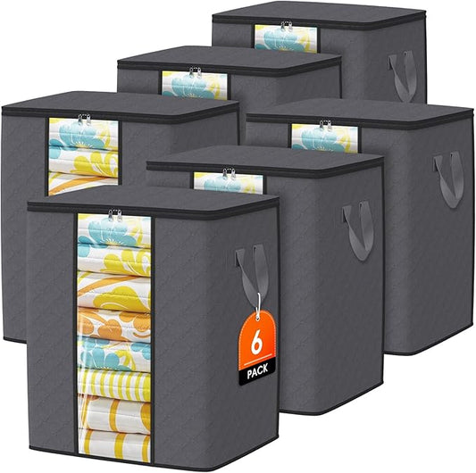 SpaceTrove Blanket Storage Bags, 6-Pack Comforter Blanket Organizers, 80L Large Capacity Containers with Visual Window for...