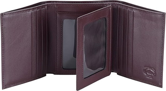Stealth Mode Leather Trifold RFID Wallet For Men With Flip Out ID Holder (Brown)