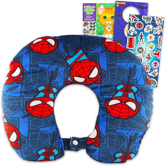Marvel Spiderman Travel Neck Pillow for Kids- Bundle with 13" Spiderman Neck Pillow, & More | Spiderman Travel Accessories...