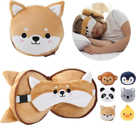 ecoZen Lifestyle Travel Pillow Set with Eye Mask - Comfort for Traveling Kids - Soft and Supportive Neck Pillow, Perfect f...