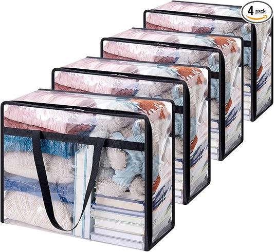 Lifewit 4 Pack Clear Clothes Storage Bags, 40L Plastic Blanket Storage Bag, Vinyl Foldable Moving Bags with Zipper, Closet...