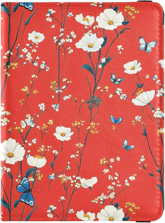 Cute Flowers Red Passport and Vaccine Card Wallet Combo Travel Passport Wallet Passport Holder Combo with Vaccine Card Slo...