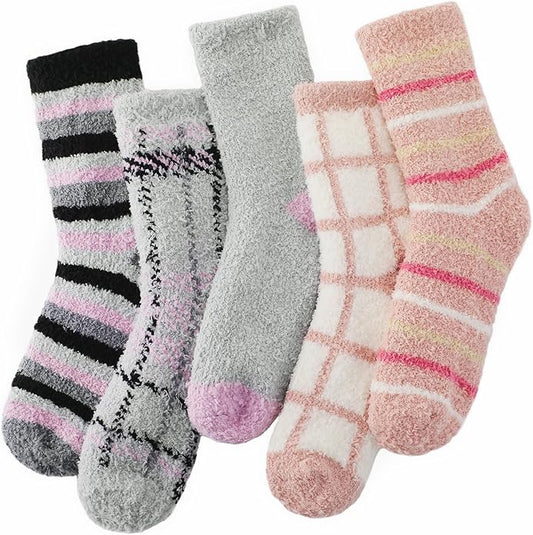 fauson Fuzzy Socks for Women - 5 Pairs Winter Slipper Socks for Women, Cozy Socks for Sleeping, Lounge & Home Comfort