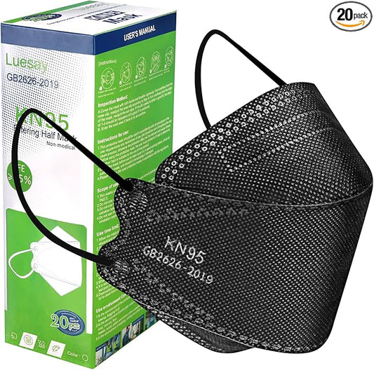 Luesay kn95 Face Masks 20 Pack, Breathable Comfortable and Disposable KN95 Mask, Black