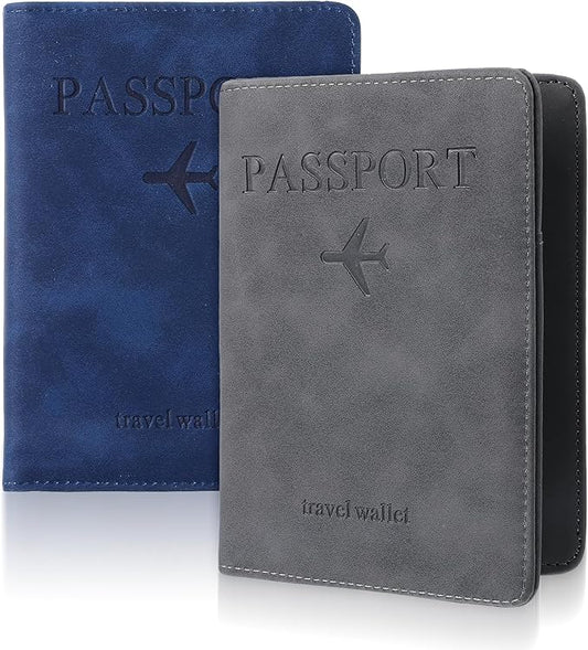 2Pcs Passport Holder with Card Slots, Passport Wallet Cover Case for Travel Must Haves Accessories, RFID Blocking Leather ...