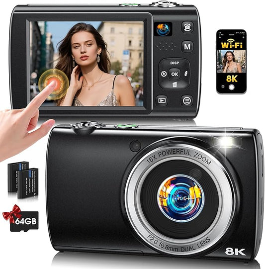8K Digital Camera for Photography, 2026 Latest WiFi 88MP Vlogging Camera for YouTube with Dual Lens, Touch Screen, Autofoc...