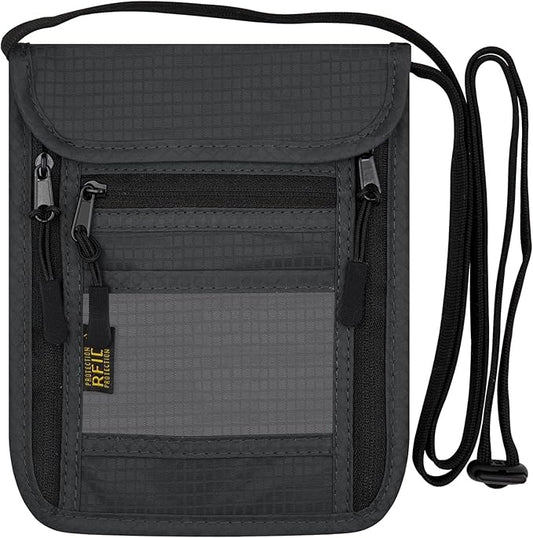 sundee RFID Travel Neck Wallet - 1 Pack RFID Blocking Passport Holder for Baggage Bags/Suitcases (A-Dark Gray)