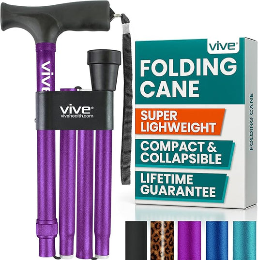 Vive Folding Cane - Foldable Walking Cane for Men, Women - Fold-up, Collapsible, Lightweight, Adjustable, Portable Hand Wa...