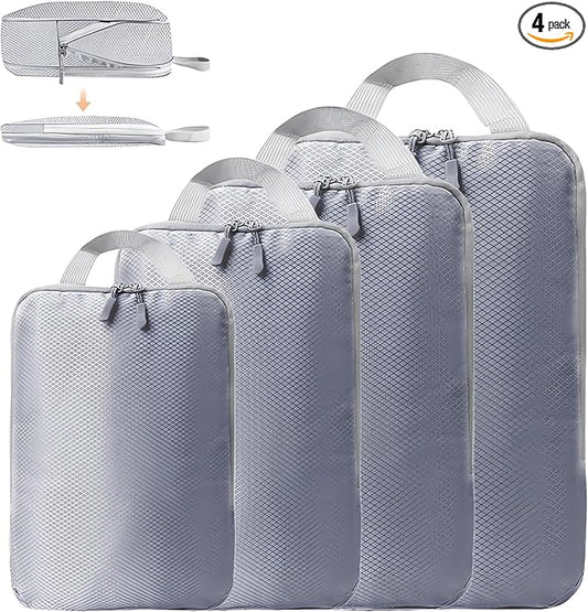 4 Set Compression Packing Cubes for Suitcase - Space-Saving Luggage Organizer Bags, Lightweight Travel Essentials for Effi...