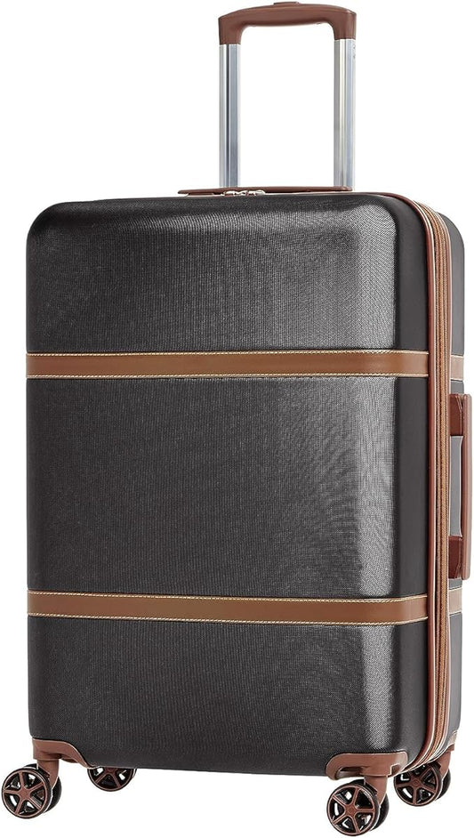Amazon Basics 26-inch Hardside Checked Luggage With Leather Detailing, Hardshell Suitcase With Wheels, Expandable Space, W...