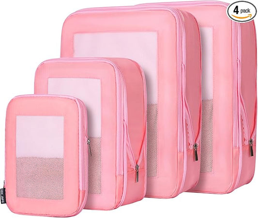 HDKJDPG 4 Set Ultralight Compression Packing Cubes Travel for Suitcases ，Compressible Mesh Packing Cubes for Travel Women ...