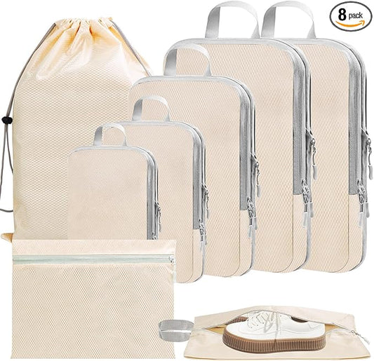 Packing Cubes for Travel Essentials, 8 Set Packing Organizers for Luggage - Women & Men-Suitcase Organizer with Laundry & ...