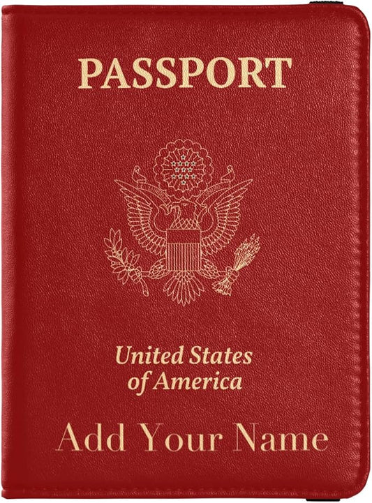 Personalized Passport and Vaccine Card Holder Combo Custom Name Passport Cover with Vaccine Card Protector Dark Red